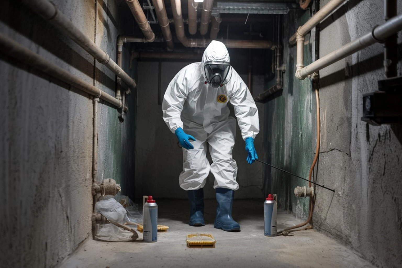 Technicien PARAXILOCENTRE réalisant une dératisation contre les rats et souris dans une maison du Cher