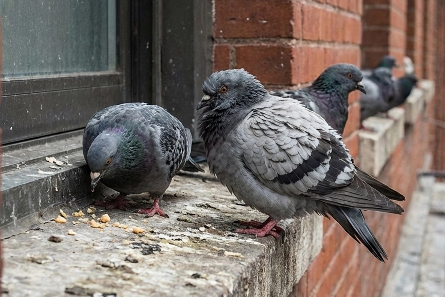 Accumulation de fientes de pigeons provoquant des dégradations sur une toiture