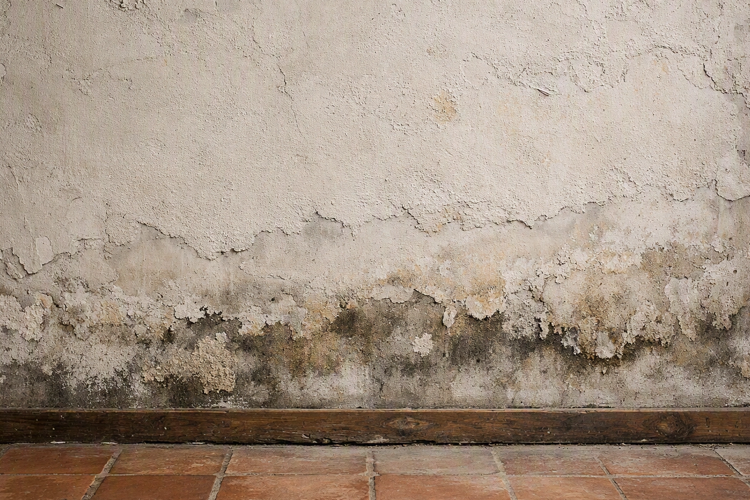 Mur intérieur humide avec traces de remontées capillaires