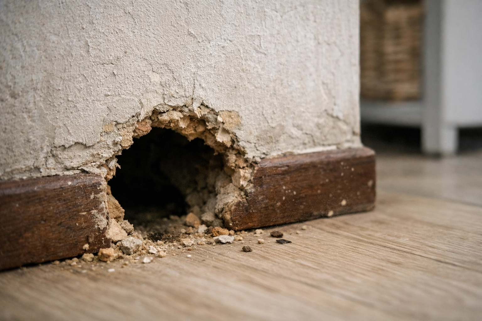 Point d’entrée utilisé par des rats dans une habitation